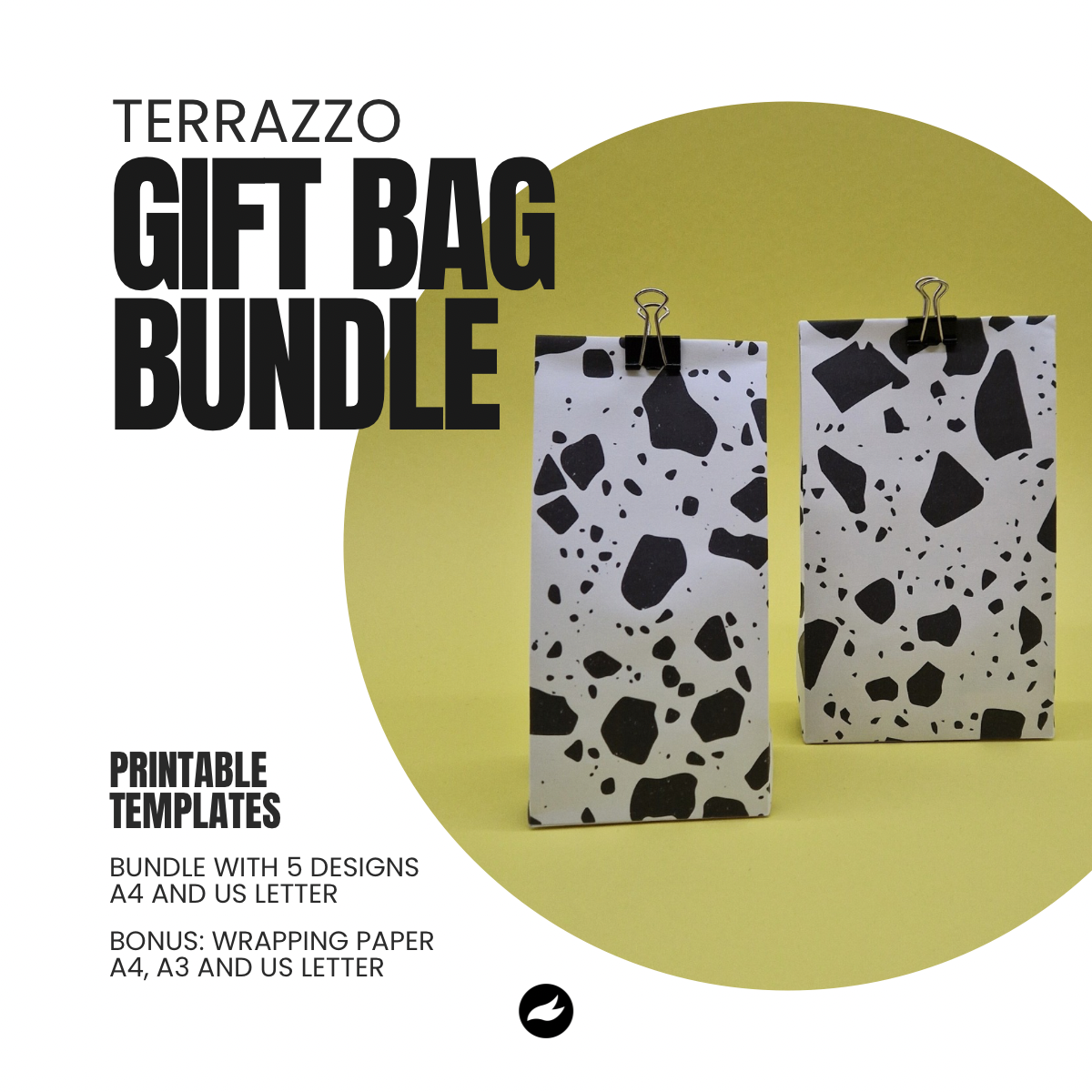 Terrazzo Pattern DIY Gift Bag Template in 5 sizes - Printable PDF Bundle incl. Bonus Wrapping Paper