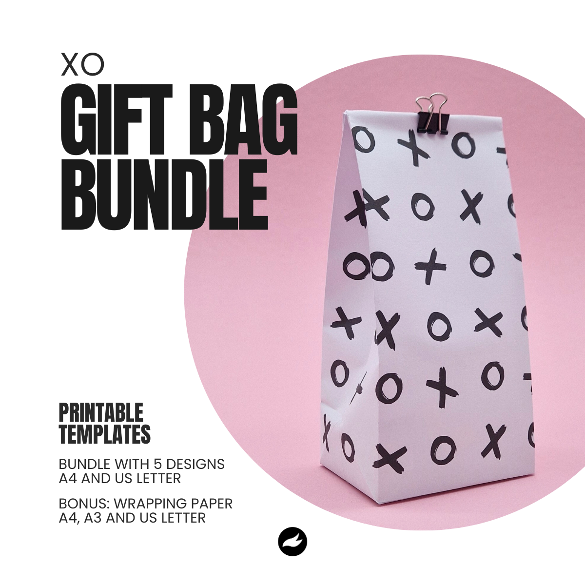 XO Pattern DIY Gift Bag Template in 5 sizes - Printable PDF Bundle incl. Bonus Wrapping Paper