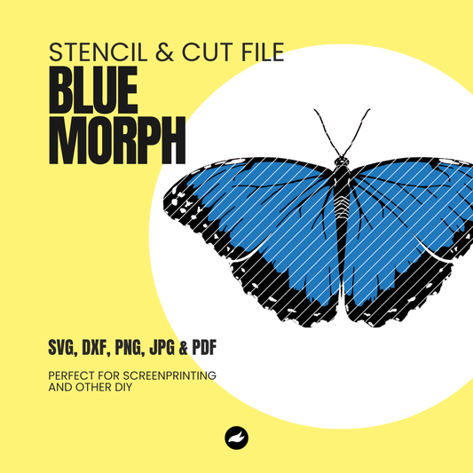 Blue Morph - Morpho Menelaus - (A4) - Stencil & Cut File - SVG, DXF, PNG, JPEG, PDF Formats for Screen Printing, Foil Projects & More