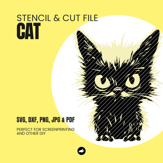 Cat Stencil & Cut File - SVG, DXF, PNG, JPEG, PDF Formats for Screen Printing, Foil Projects & More