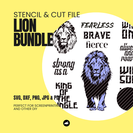 Lion BIG BUNDLE Stencil & Cut File - SVG, DXF, PNG, JPEG, PDF Formats for Screen Printing, Foil Projects & More