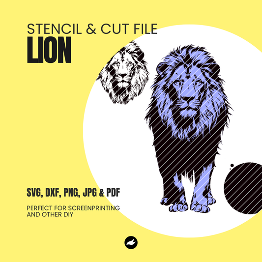 Lion - Stencil & Cut File - SVG, DXF, PNG, JPEG, PDF Formats for Screen Printing, Foil Projects & More