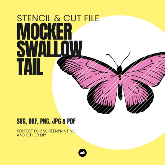 Mocker Swallowtail - Papilio Dardanus - Stencil & Cut File - SVG, DXF, PNG, JPEG, PDF Formats for Screen Printing, Foil Projects & More