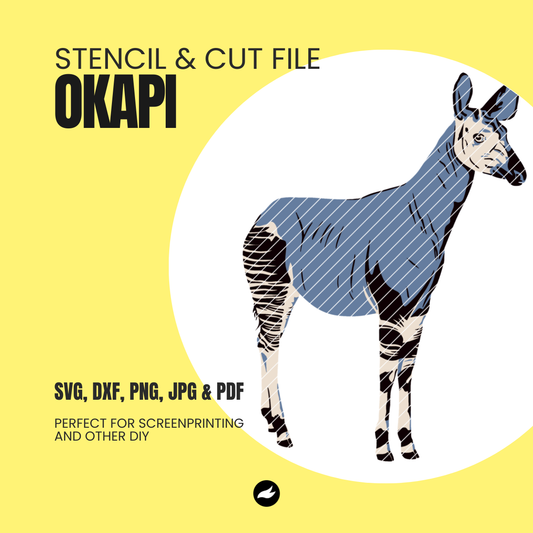 Okapi - Stencil & Cut File - SVG, DXF, PNG, JPEG, PDF Formats for Screen Printing, Foil Projects & More