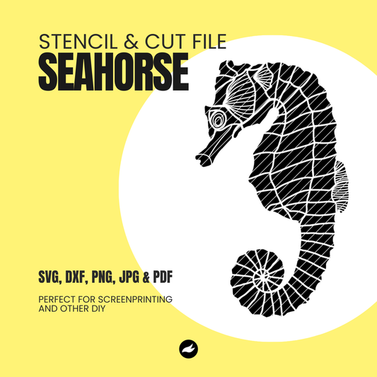 Seahorse - Stencil & Cut File - SVG, DXF, PNG, JPEG, PDF Formats for Screen Printing, Foil Projects & More