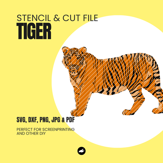 Tiger Set (A4 & A3) - Stencil & Cut File - SVG, DXF, PNG, JPEG, PDF Formats for Screen Printing, Foil Projects & More